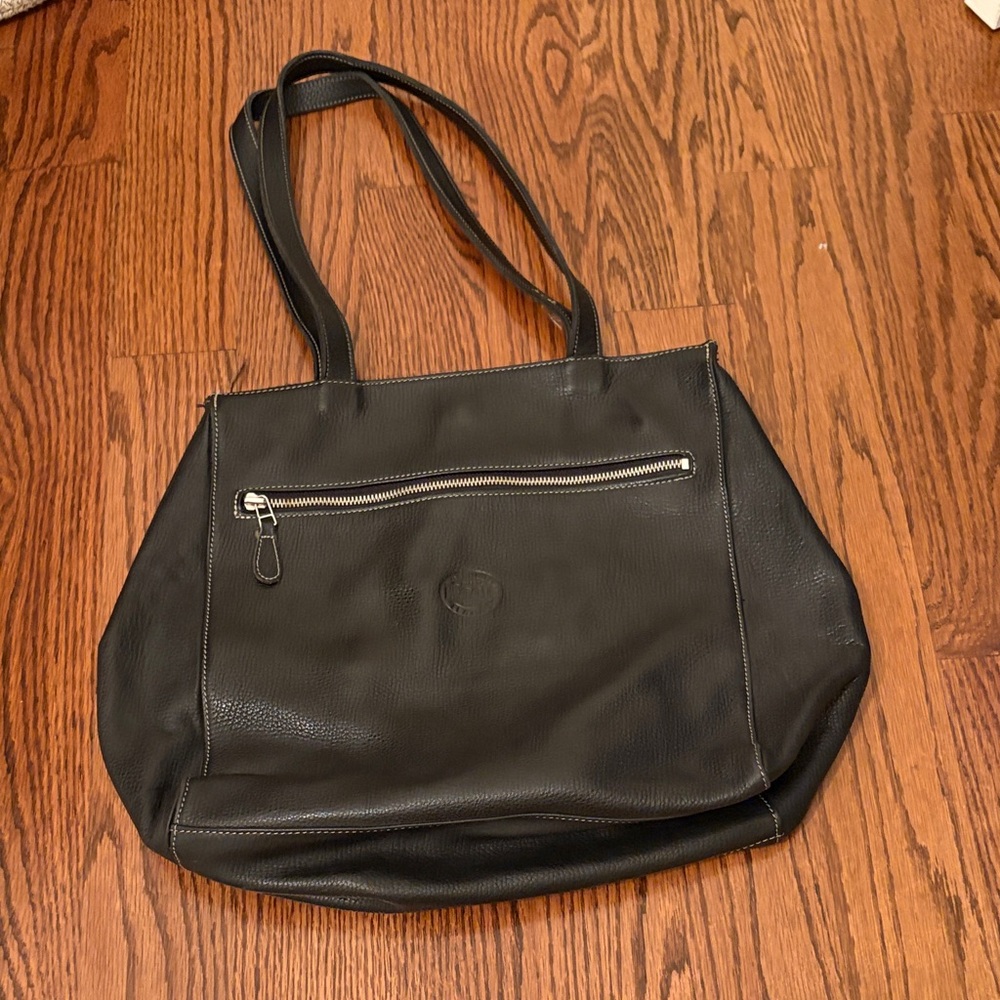Roots Black Leather Tote Bag